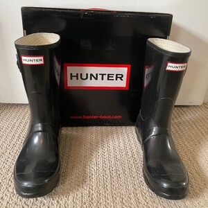 Hunter Black Rain Boots - Glossy Original Short Adjustable - Women's Size 7